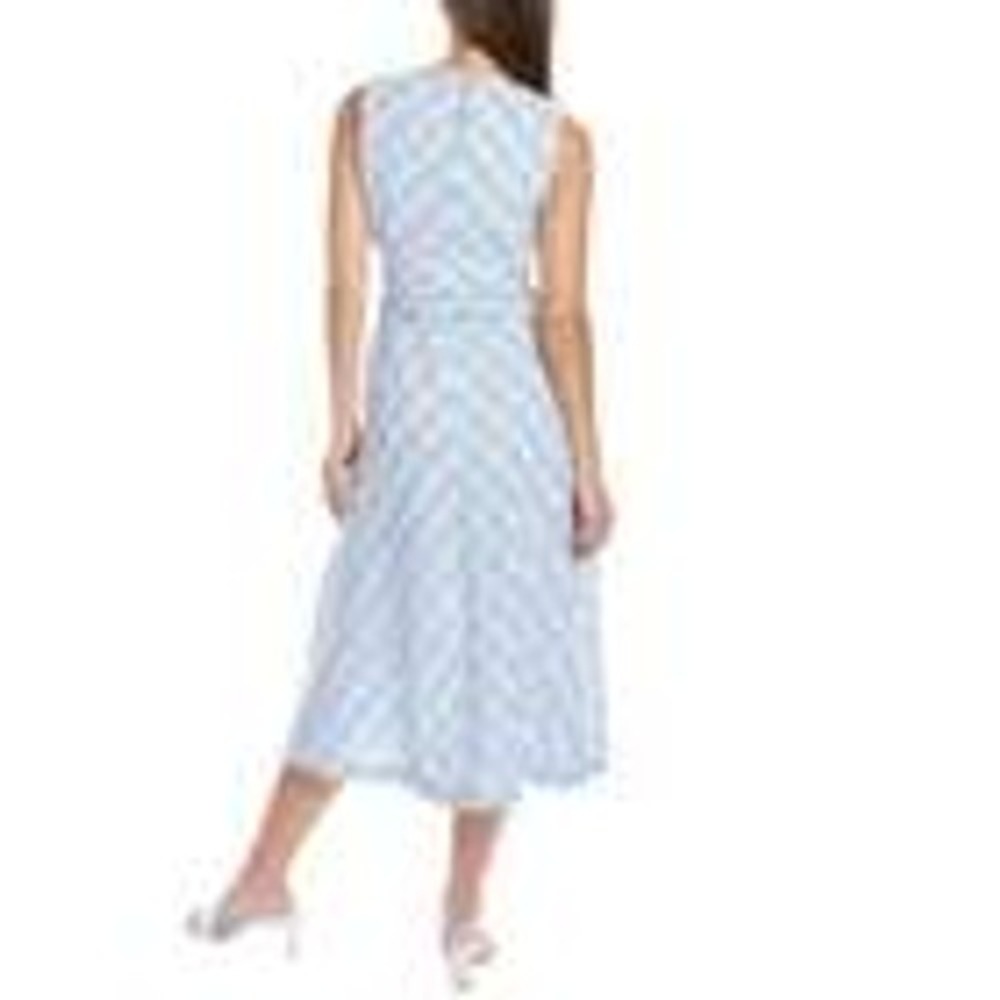 Anne Klein Seersucker Midi Dress Size 6 - Blue and White Gingham Style w/ Sash - Picture 2 of 14